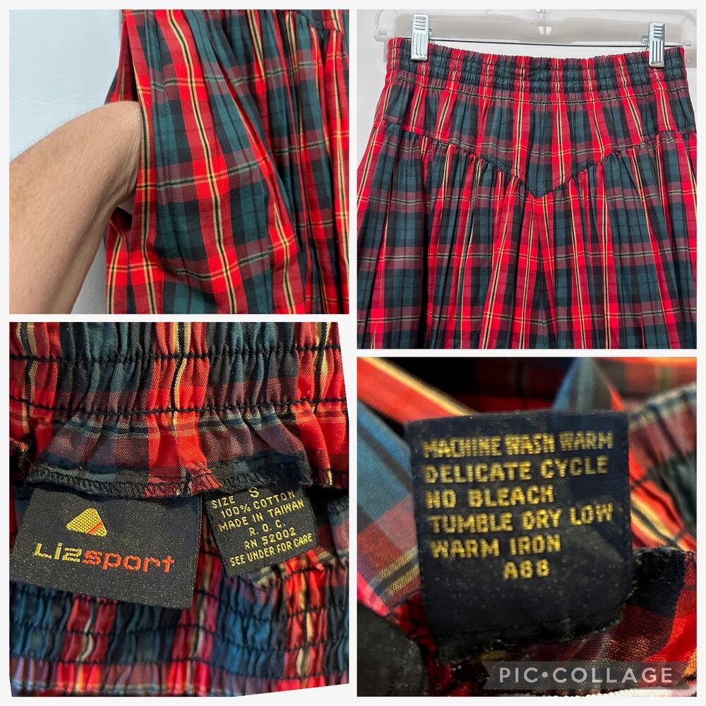 VTG 90s LizSport Red Green Plaid Maxi Skirt S Cottagecore Academia Tarten Pocket - Picture 5 of 8